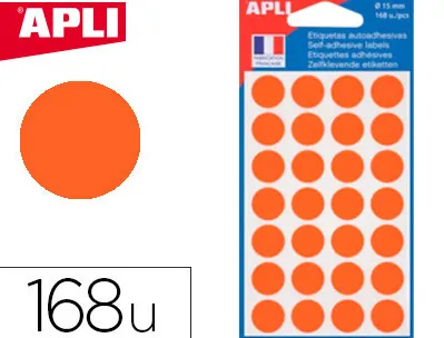 Pastille adhésive apli agipa diamètre 15mm permanente coloris orange pochette 168 unités