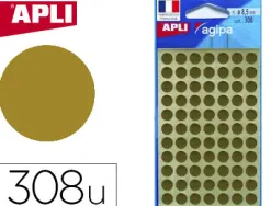 Pastille adhésive apli agipa diamètre 8mm permanente coloris or pochette 308 unités