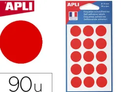 Pastille adhésive apli agipa diamètre 19mm permanente coloris rouge pochette 90 unités