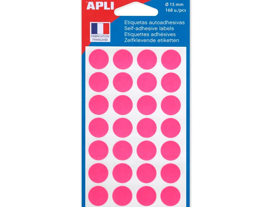 Pastille adhésive apli agipa diamètre 15mm permanente coloris rose pochette 168 unités