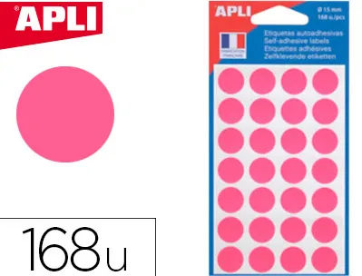 Pastille adhésive apli agipa diamètre 15mm permanente coloris rose pochette 168 unités