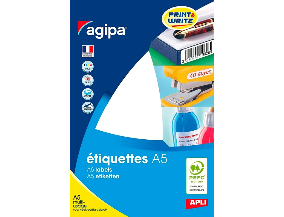 Pastille adhésive apli agipa diamètre 30mm permanente coloris blanc étui a5 384 unités