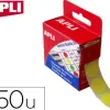Pastille adhésive apli agipa diamètre 15mm permanente coloris jaune boîte 150 unités
