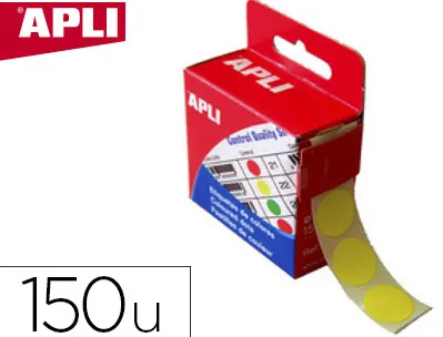 Pastille adhésive apli agipa diamètre 15mm permanente coloris jaune boîte 150 unités