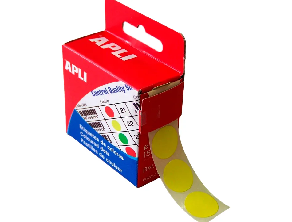 Pastille adhésive apli agipa diamètre 15mm permanente coloris jaune boîte 150 unités