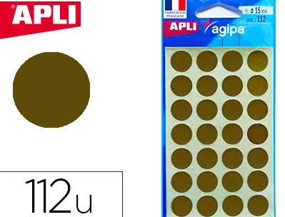 Pastille adhésive apli agipa diamètre 15mm permanente coloris or pochette 112 unités