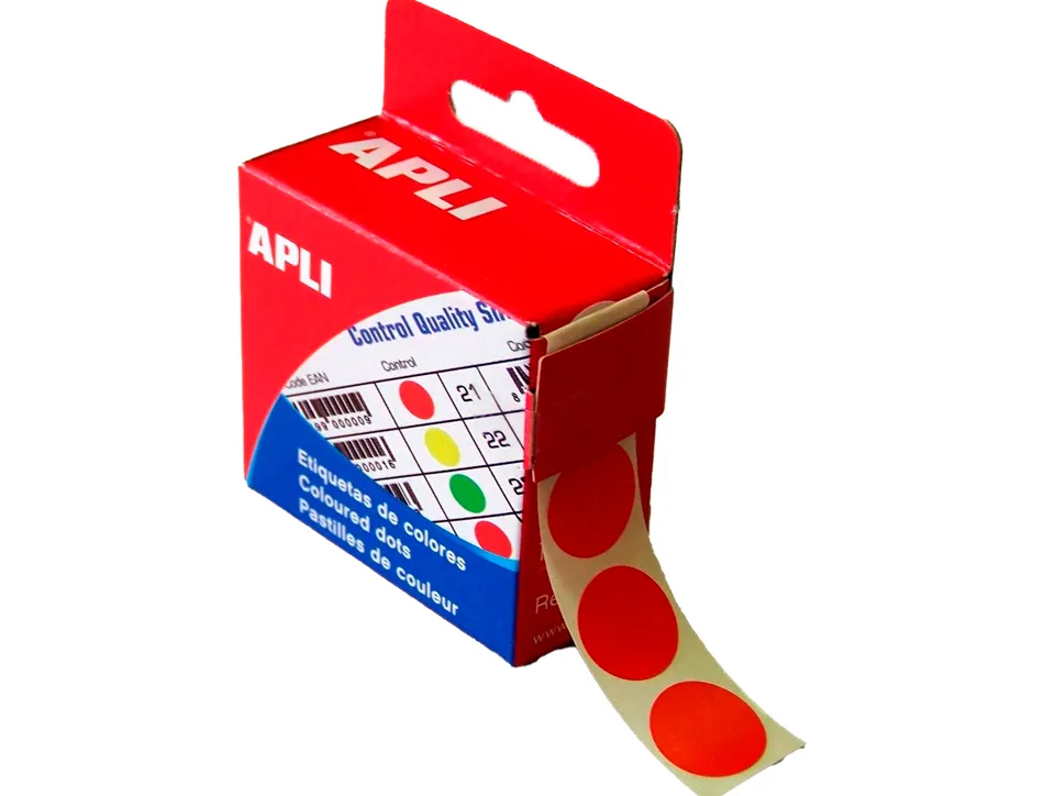 Pastille adhésive apli agipa diamètre 15mm permanente coloris rouge boîte 150 unités