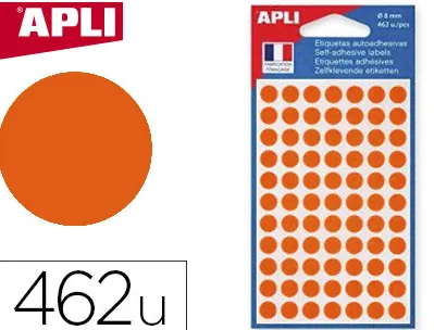 Pastille adhésive apli agipa diamètre 8mm permanente coloris orange pochette 462 unités