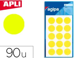Pastille adhésive apli agipa diamètre 19mm permanente coloris jaune pochette 90 unités