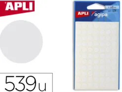 Pastille adhésive apli agipa diamètre 8mm permanente coloris blanc pochette 539 unités