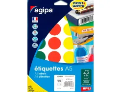 Pastille adhésive apli agipa diamètre 30mm coloris assortis pochette 168 unités