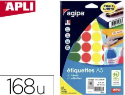 Pastille adhésive apli agipa diamètre 30mm coloris assortis pochette 168 unités