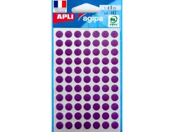 Pastille adhésive apli agipa diamètre 8mm permanente coloris violet pochette 462 unités
