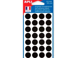 Pastille adhésive apli agipa diamètre 15mm permanente coloris noir pochette 168 unités