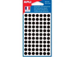 Pastille adhésive apli agipa diamètre 8mm permanente coloris noir pochette 462 unités