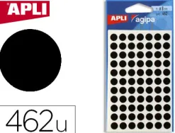 Pastille adhésive apli agipa diamètre 8mm permanente coloris noir pochette 462 unités