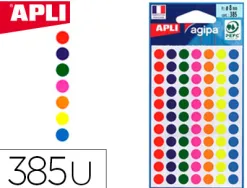 Pastille adhésive apli agipa diamètre 8 mm coloris assortis pochette 385 unités