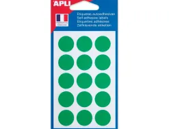 Pastille adhésive apli agipa diamètre 19mm permanente coloris vert pochette 90 unités