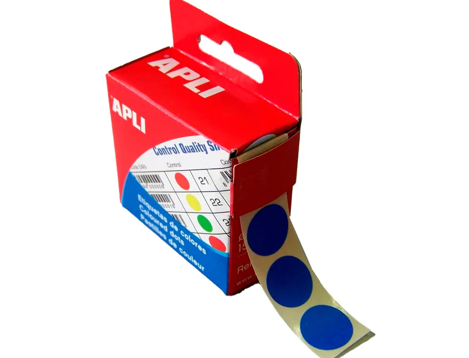 Pastille adhésive apli agipa diamètre 15mm permanente coloris bleu boîte 150 unités