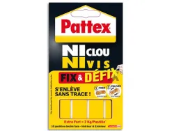 Pastille adhésive pattex ni clou ni vis double face supporte 2.75kg fix défix étui 10 pastilles