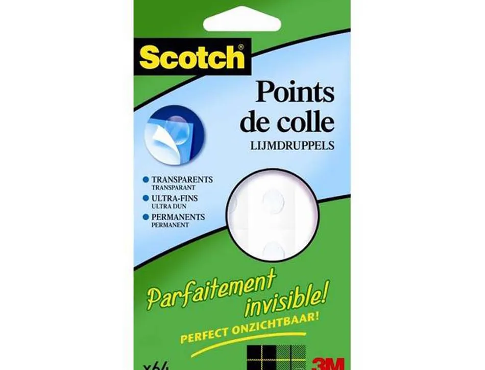 Pastille adhésive scotch invisible double face fixe tout ultra-fine colle/décolle respect surfaces coloris transparent