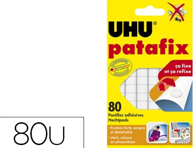 Pastille adhésive uhu patafix fixe momentanément définitivement documents objets coloris blanc sachet 80 unités