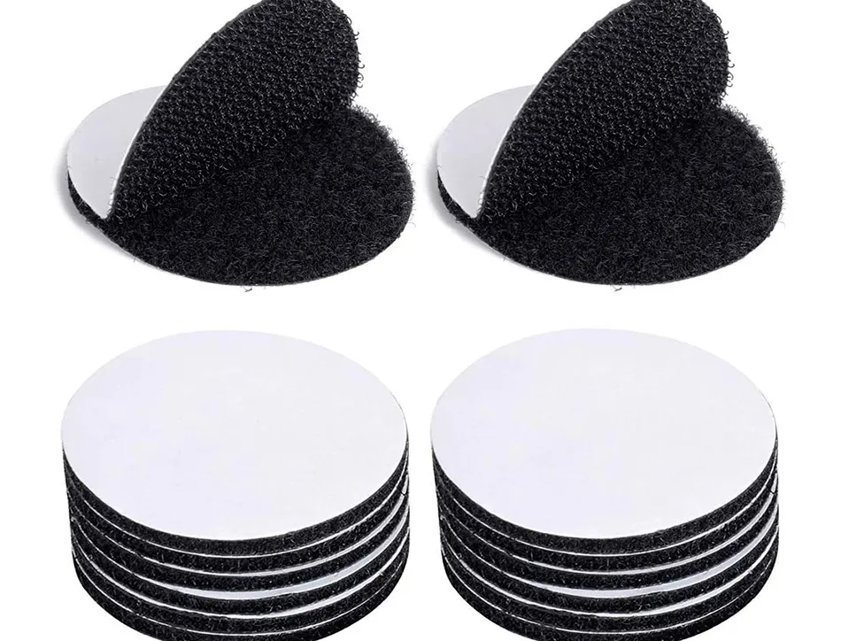 Pastilles apli rondes auto agrippant adhesif diametre 19mm noir . blister de 12