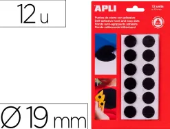 Pastilles apli rondes auto agrippant adhesif diametre 19mm noir . blister de 12