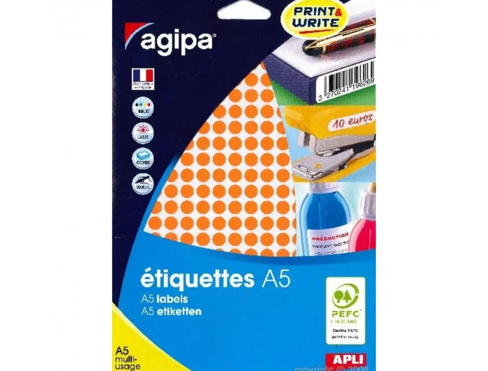 Pastilles multi-usage apli 8mm pochette de 10 coloris orange 2940 unites