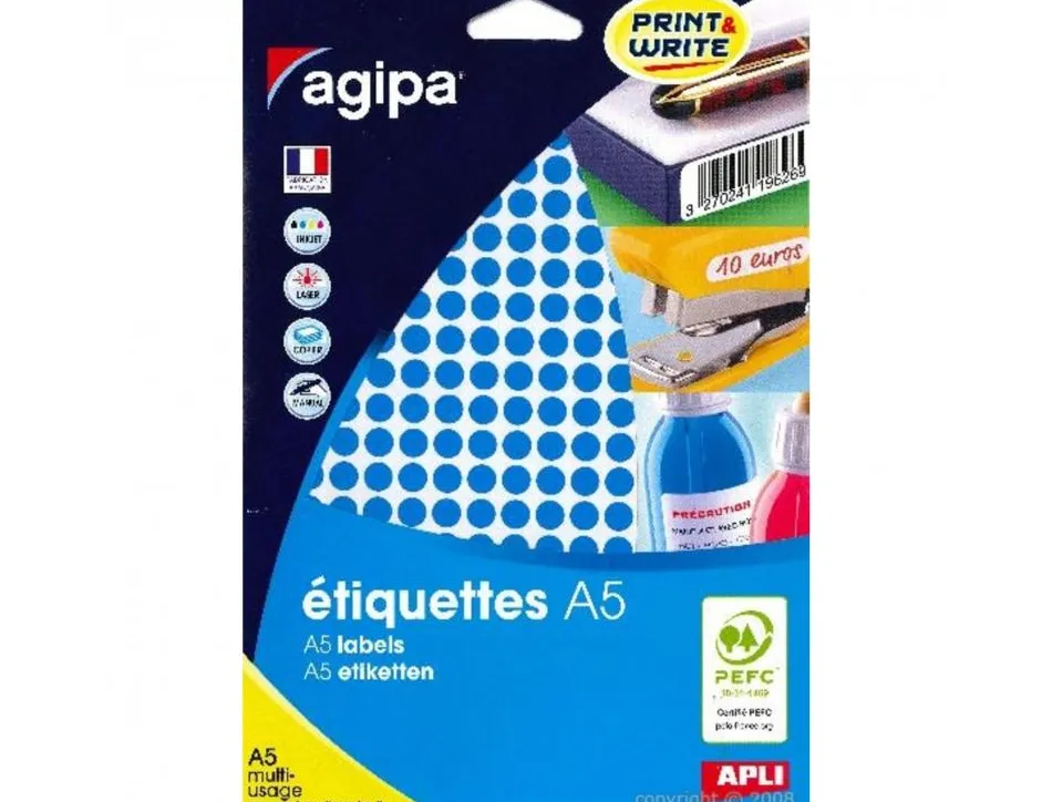 Pastilles multi-usage apli 8mm pochette de 10 coloris bleu clair 2940 unites