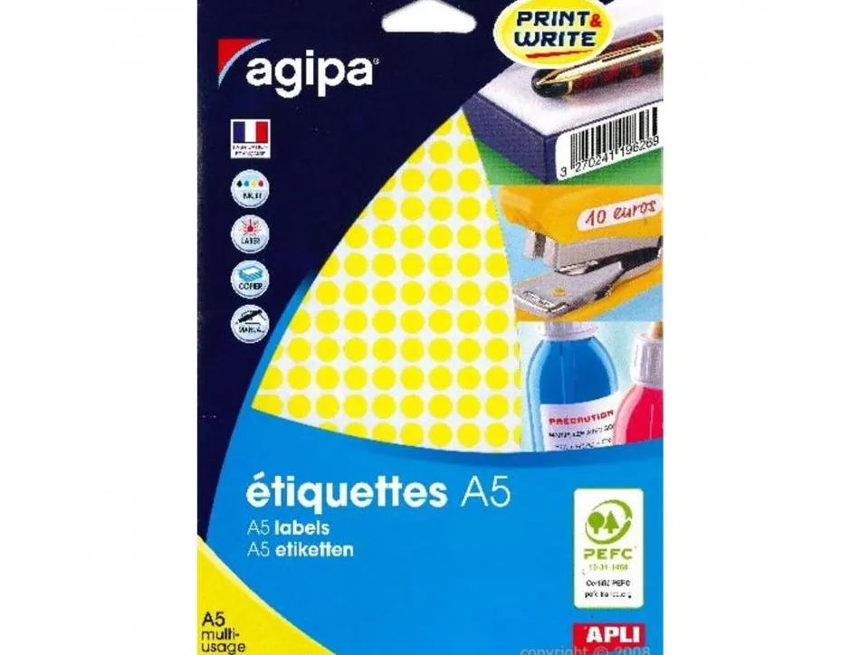 Pastilles multi-usage apli 8mm pochette de 10 coloris jaune 2940 unites