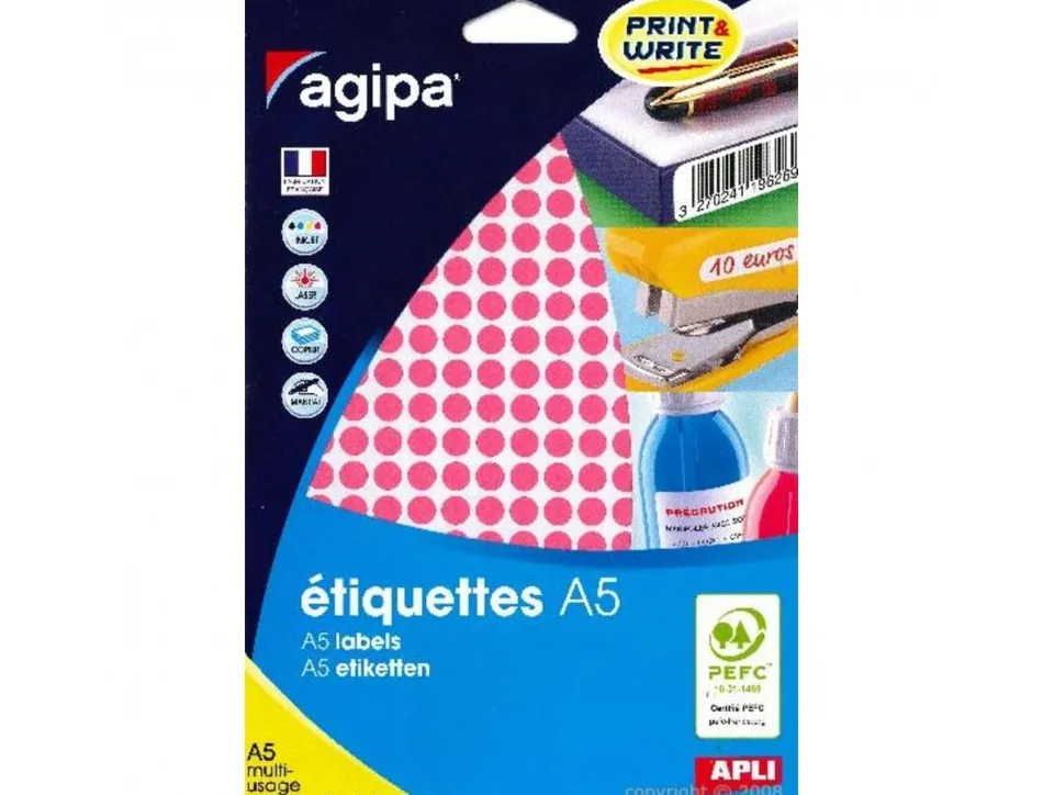 Pastilles multi-usage apli 8mm pochette de 10 coloris rose 2940 unites