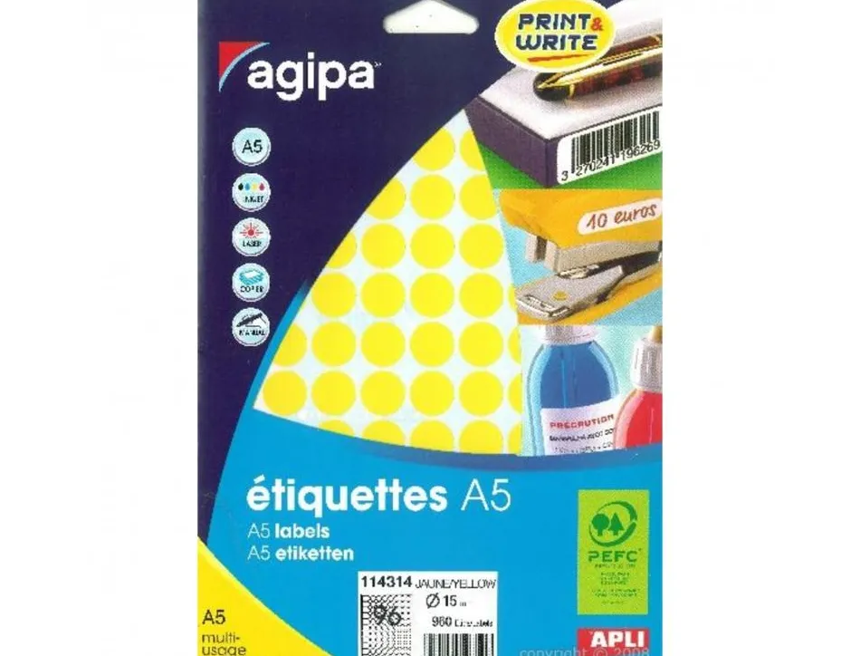 Pastilles multi-usage 15mm pochette de 10 coloris jaune 960 unites