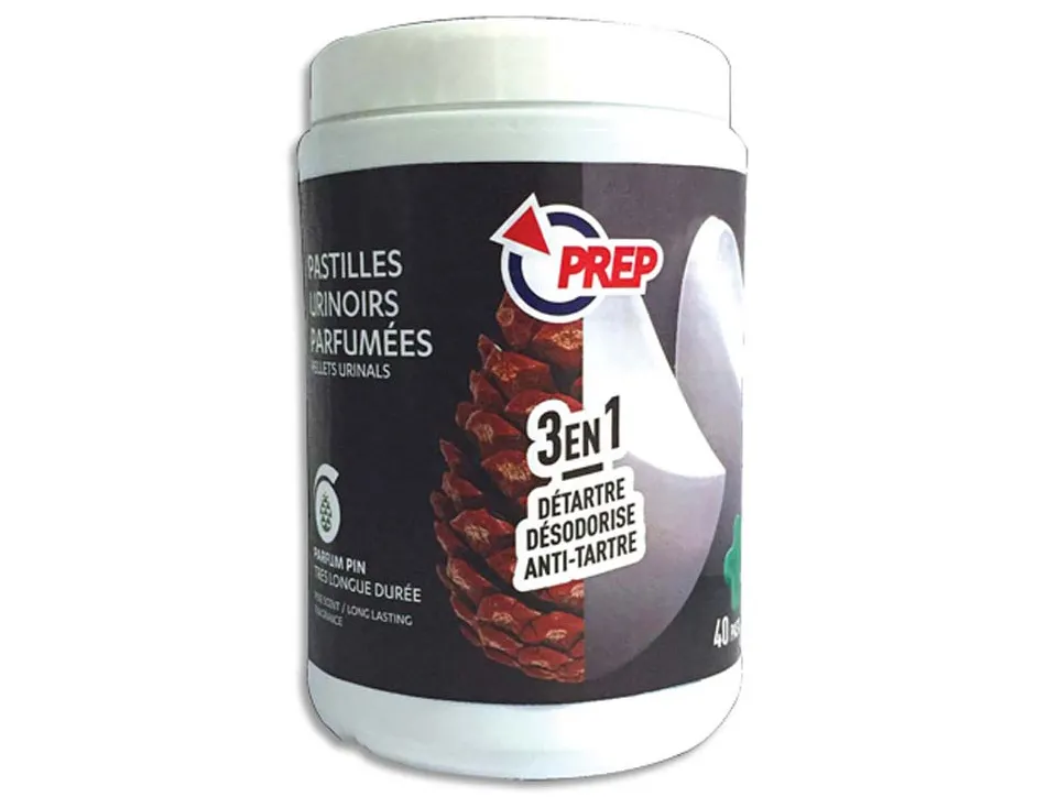 Pastilles pour urinoirs prep nettoie desodorise detartre parfum pin boîte de 40