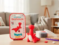 Pate a modeler imaginovo sechage a l'air set coloris assortis avec instructions dinosaure rouge