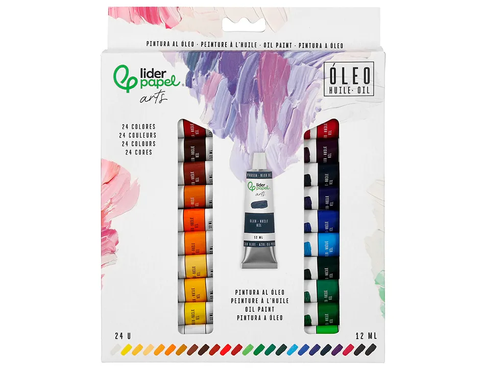 Peinture a l huile liderpapel boite de 24 tubes en aluminium de 12 ml coloris assortis