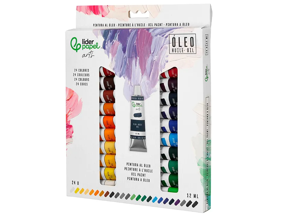 Peinture a l huile liderpapel boite de 24 tubes en aluminium de 12 ml coloris assortis