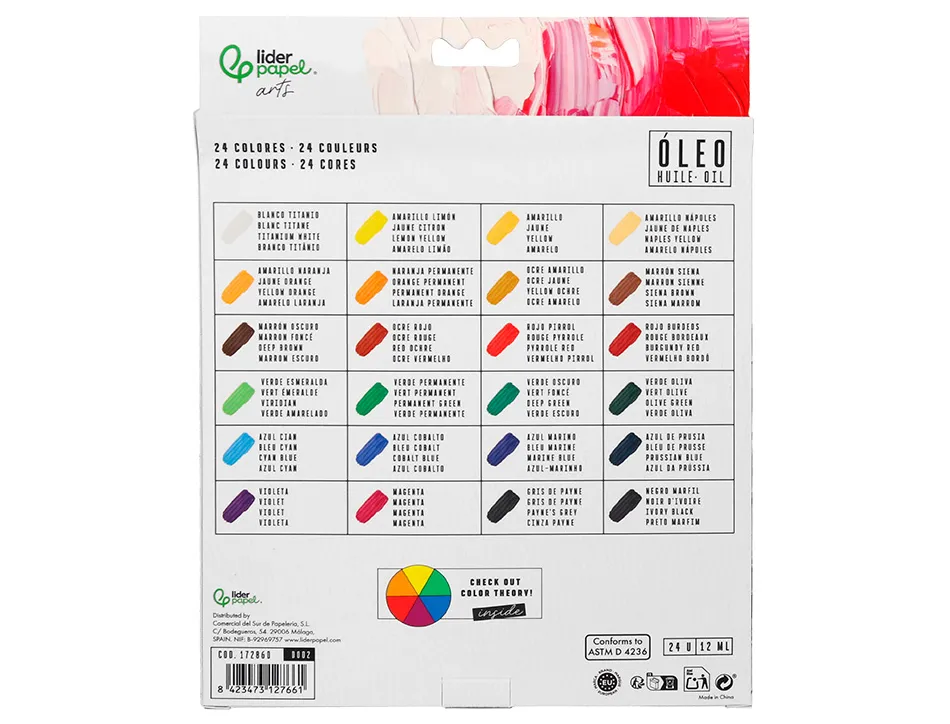 Peinture a l huile liderpapel boite de 24 tubes en aluminium de 12 ml coloris assortis