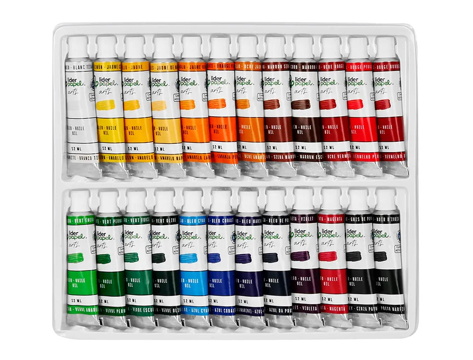 Peinture a l huile liderpapel boite de 24 tubes en aluminium de 12 ml coloris assortis