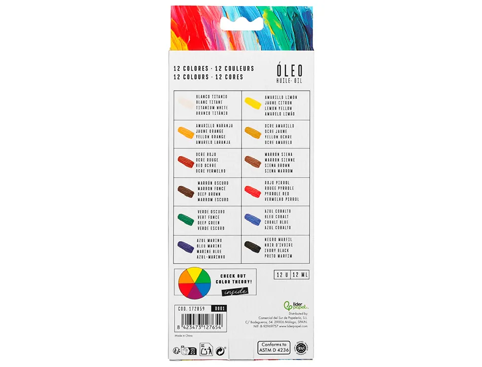 Peinture a l huile liderpapel boite de 12 tubes en aluminium de 12 ml coloris assortis