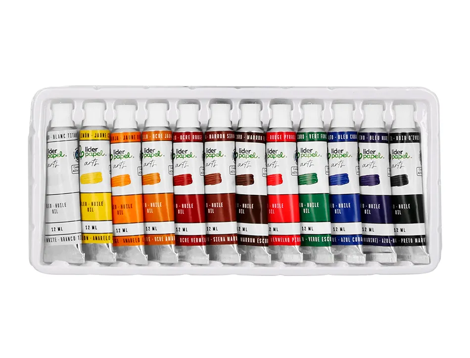 Peinture a l huile liderpapel boite de 12 tubes en aluminium de 12 ml coloris assortis