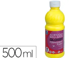Peinture acrylique lefranc bourgeois glossy fluide brillante indélébile multi-supports jaune primaire flacon 500ml
