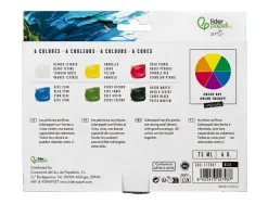 Peinture acrylique liderpapel boite de 6 tubes en plastique 75 ml coloris standards