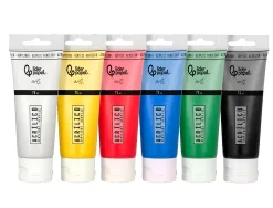 Peinture acrylique liderpapel boite de 6 tubes en plastique 75 ml coloris standards