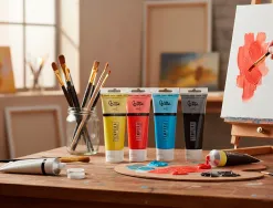 Peinture acrylique liderpapel boite de 6 tubes en plastique 75 ml coloris standards