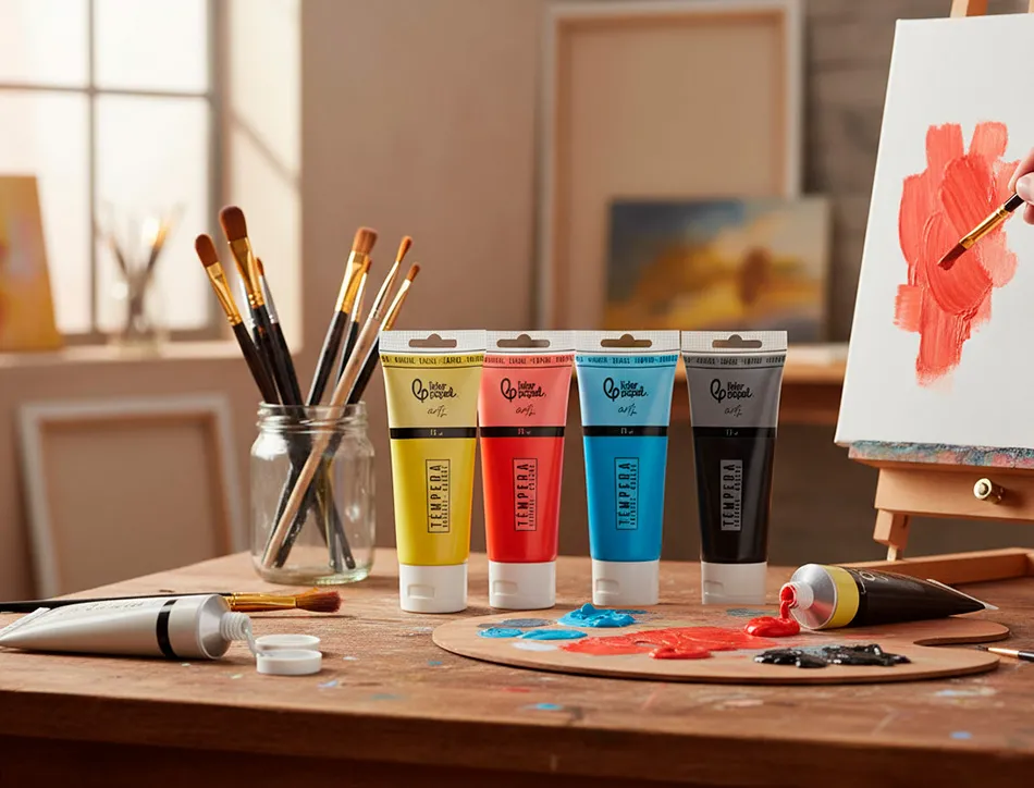 Peinture acrylique liderpapel boite de 6 tubes en plastique 75 ml coloris standards