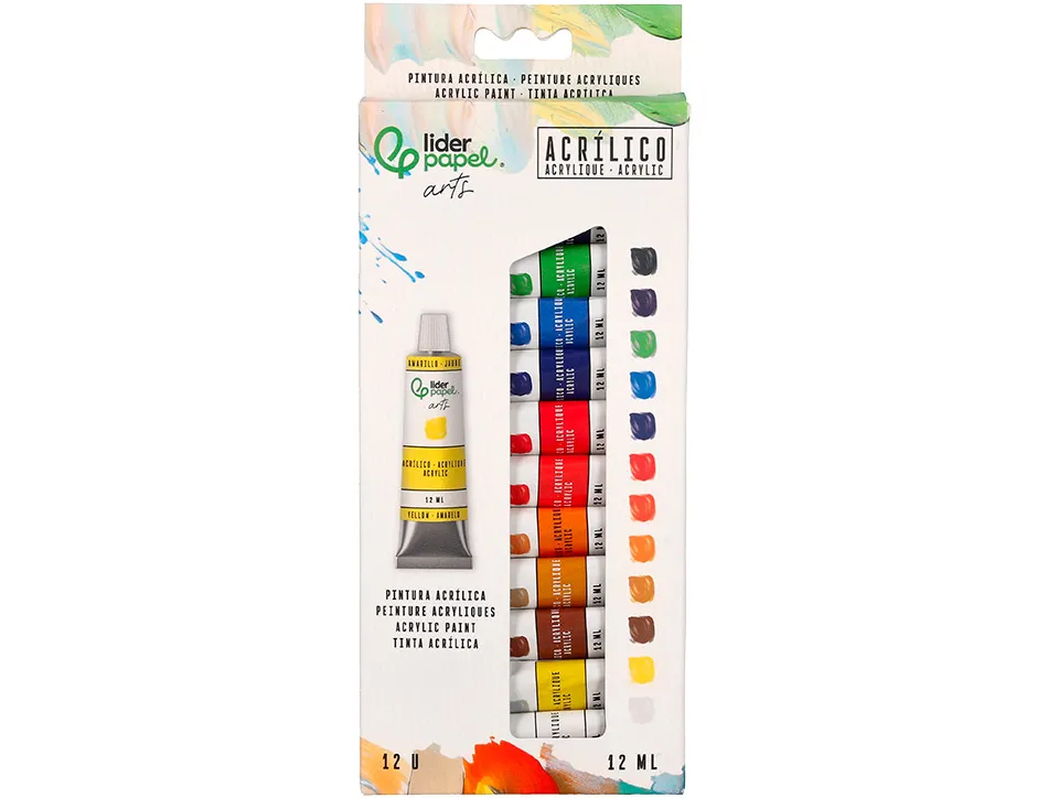 Peinture acrylique liderpapel boite de12 tubes en aluminium 12 ml coloris assortis