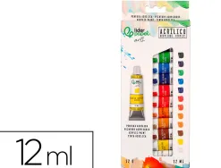 Peinture acrylique liderpapel boite de12 tubes en aluminium 12 ml coloris assortis