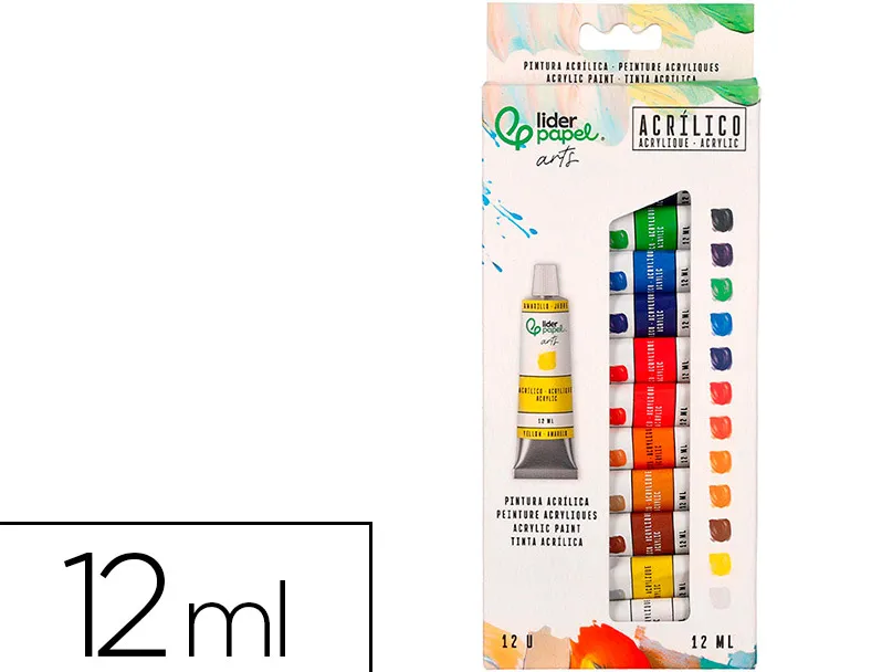 Peinture acrylique liderpapel boite de12 tubes en aluminium 12 ml coloris assortis