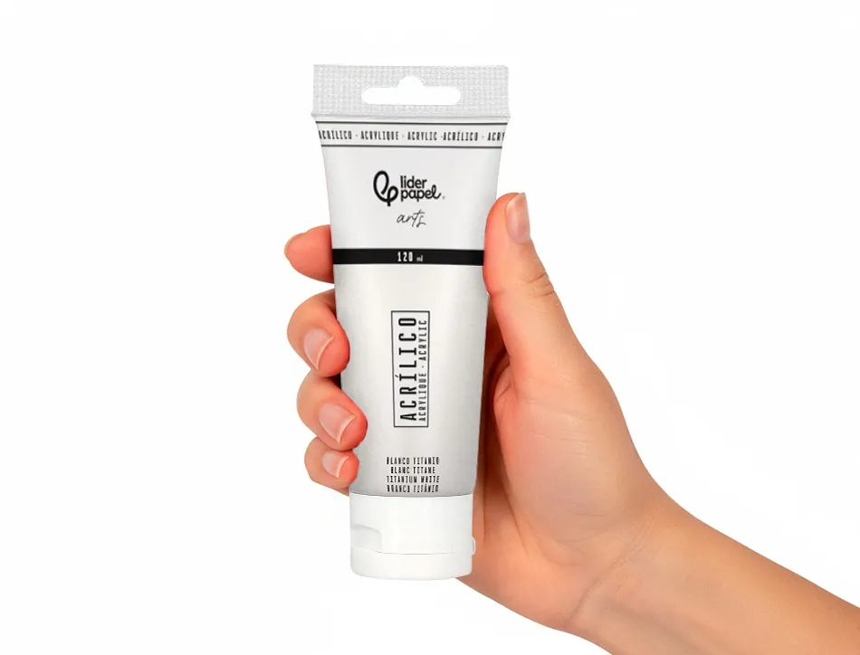 Peinture acrylique liderpapel tube en plastique de 120 ml coloris blanc titane